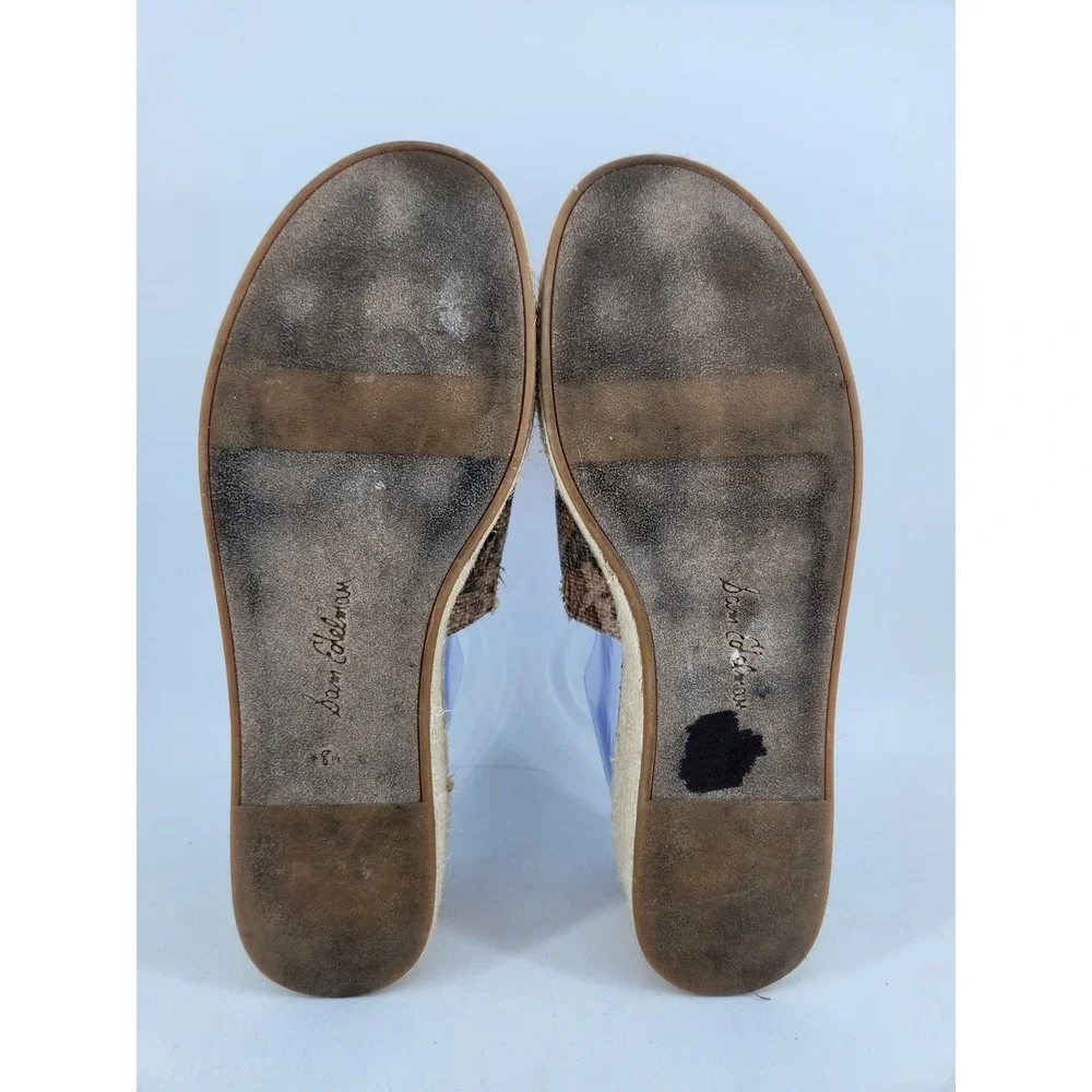 Sam Edelman Platform Espadrille Slide Sandals Womens 8.5 Tan Palm Tree Print